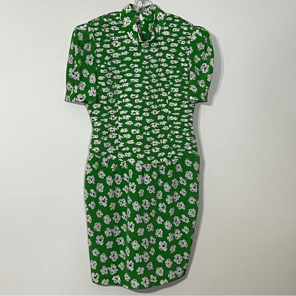 LUCIANO CHOI Vintage 80's Green White Floral Dress - Picture 1 of 6